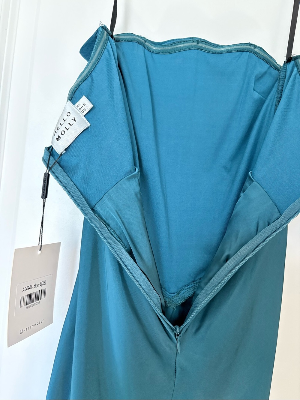 New Hello Molly sz 2 Strapless Teal Evening Gown with Twist Front and High Slit - Picture 9 of 11
